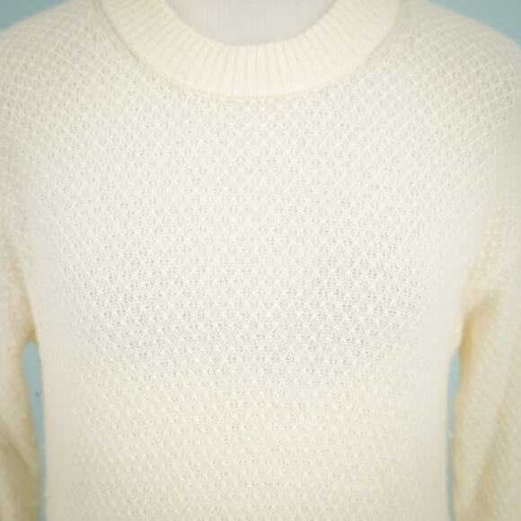 Quince Size Small S Ivory Cream Textured Diamond Knit Crew Wool Alpaca Sweater - Picture 2 of 7